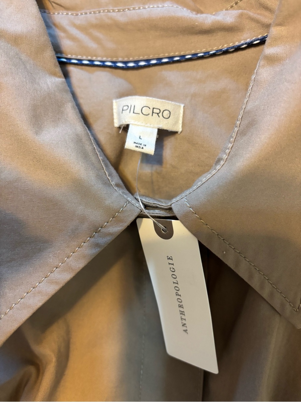 NWT Pilcro Anthropologie Taupe Corset Seam Midi Shirt Dress Large - Picture 6 of 10